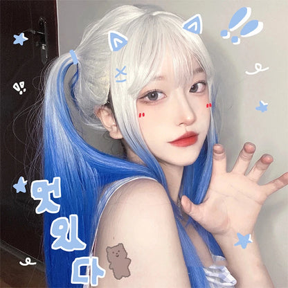 Long Wavy Wave Ombre Black Brown Purple Cosplay Wigs Heat Resistant Synthetic Wigs Middle Part Natural Lolita Wigs For Women