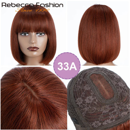 Straight Human Hair Wigs With Bangs Fringe Middle Part Bob Lace Wigs Realistic Scalp Brazilian Straight Bob Lace Wigs With Bangs