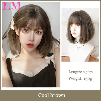 LM Synthetic Long Straight Lolita Wig with Bangs Wig Girl Cute Ombre Pink Blonde Black Cosplay Party Halloween Harajuku Wig