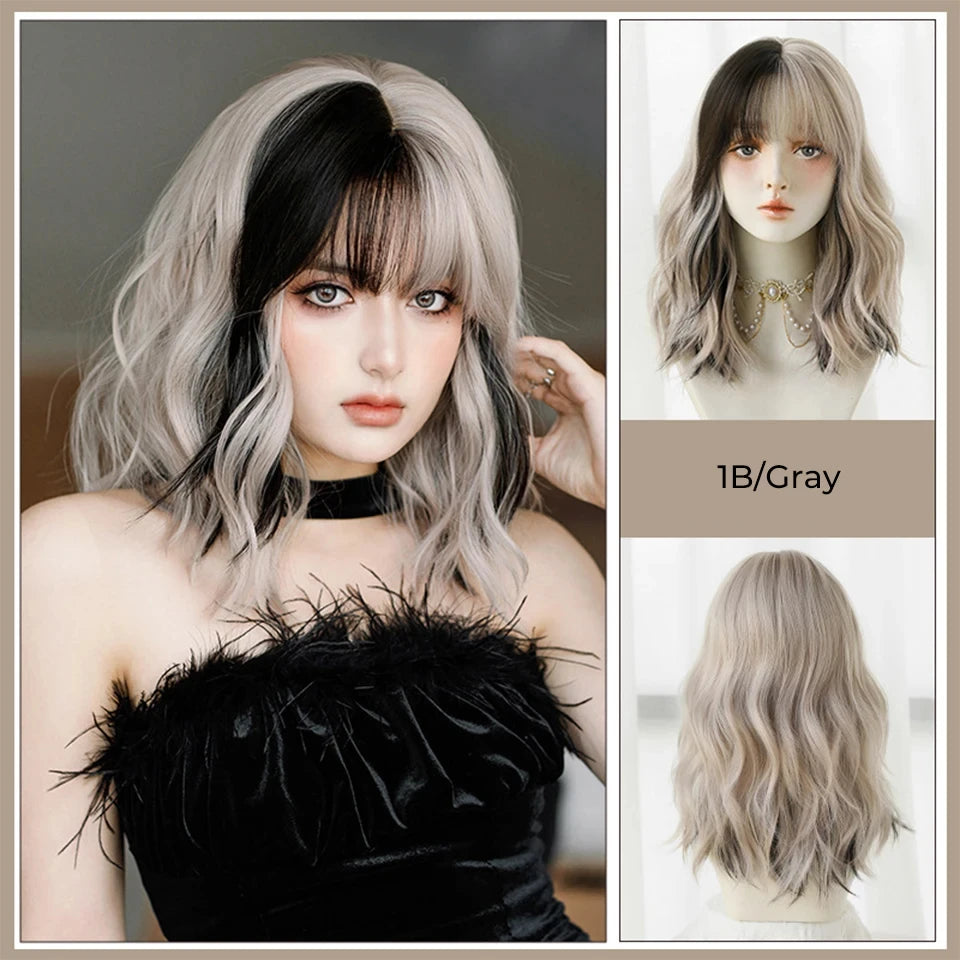 Long Wavy Wave Ombre Black Brown Purple Cosplay Wigs Heat Resistant Synthetic Wigs Middle Part Natural Lolita Wigs For Women