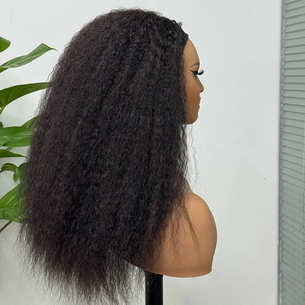 Half Wig Kinky Straight Human Hair Wig Machine Made Wig Human Hair Kinky Straight Human Hair Wig for Black Women