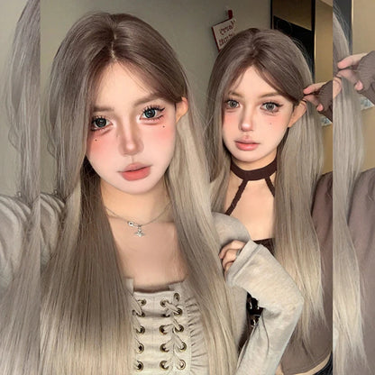 Long Wavy Wave Ombre Black Brown Purple Cosplay Wigs Heat Resistant Synthetic Wigs Middle Part Natural Lolita Wigs For Women