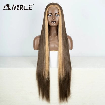 Noble Cosplay Wigs For Black Women Straight Synthetic Lace WIg 38 Inch Ombre Blonde Lace Wig Cosplay Blonde Synthetic Lace Wig
