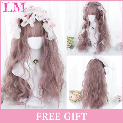 LM Synthetic Long Straight Lolita Wig with Bangs Wig Girl Cute Ombre Pink Blonde Black Cosplay Party Halloween Harajuku Wig