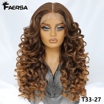 Latisha Synthetic HD Lace Front Wigs Curly Pre Plucked Lace Frontal Wig with Bangs for Women Highlight 13X6 13X5X1 with Babyhair