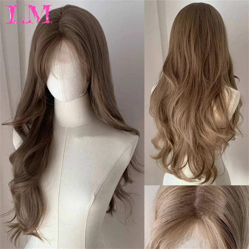 LM Synthetic Long Straight Lolita Wig with Bangs Wig Girl Cute Ombre Pink Blonde Black Cosplay Party Halloween Harajuku Wig