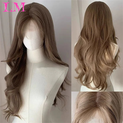 LM Synthetic Long Straight Lolita Wig with Bangs Wig Girl Cute Ombre Pink Blonde Black Cosplay Party Halloween Harajuku Wig