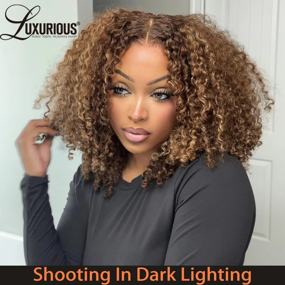 Highlight Ombre Honey Blonde Human Hair Wigs For Women 13x4 Curly Lace Front Wig Human Hair Burmese Curly  Wig Brazilian 250%