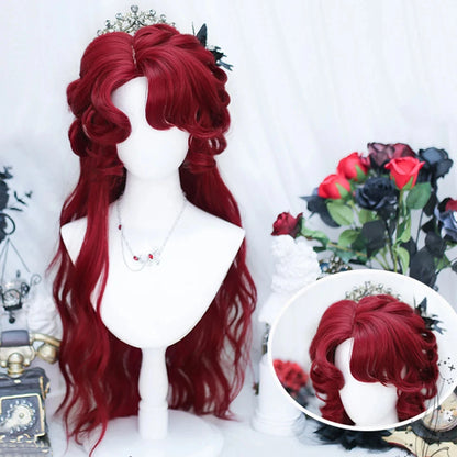 Long Wavy Wave Ombre Black Brown Purple Cosplay Wigs Heat Resistant Synthetic Wigs Middle Part Natural Lolita Wigs For Women