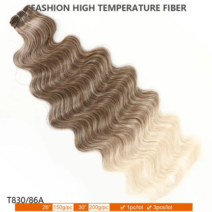30Inches Ombre Blond T1B/27# 200g Body Wave Brown M816 Piano 27/613 Sliver White 60# Synthetic Hair Weave Bundles Heat Resistant