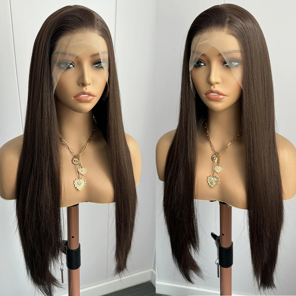 Brown Wig Long Straight Synthetic Lace Front Wigs for Women Brunette Hair Dark Chocolate Brown Lace Wigs Daily Use Party Cosplay