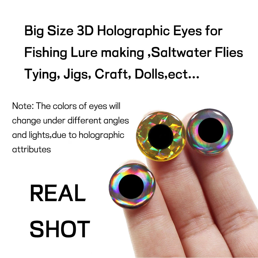 Bimoo 100pcs 3D Holographic Fish Eyes Saltwater Streamer Flies Tying Material Jigs Craft Dolls Eyes Fishing Jig Lure Bait Making