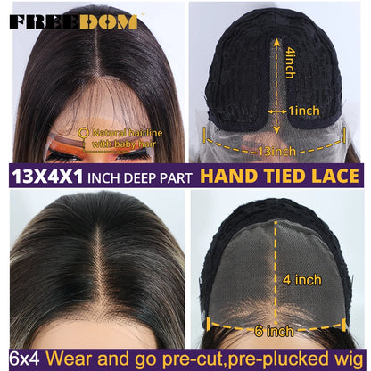 Synthetic Lace Front Wigs For Black Woman Layered Straight Wear and Go Glueless Wigs Ombre Brown T Part & 6x4 Pre Plucked Wig
