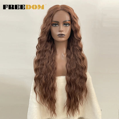 FREEDOM Synthetic Lace Front Wig Long Deep Wavy Ombre Blonde Ginger Lace Wigs For Black Women Heat Resistant Cosplay Wigs
