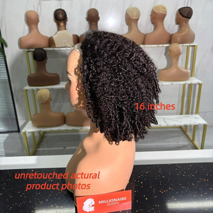 Human Hair Half Wig Kinky Curly Burmese Pixi Curly Half Wig For Women Ready To Wear 3 In 1 Flip Over Natural Black Glueless Wigs