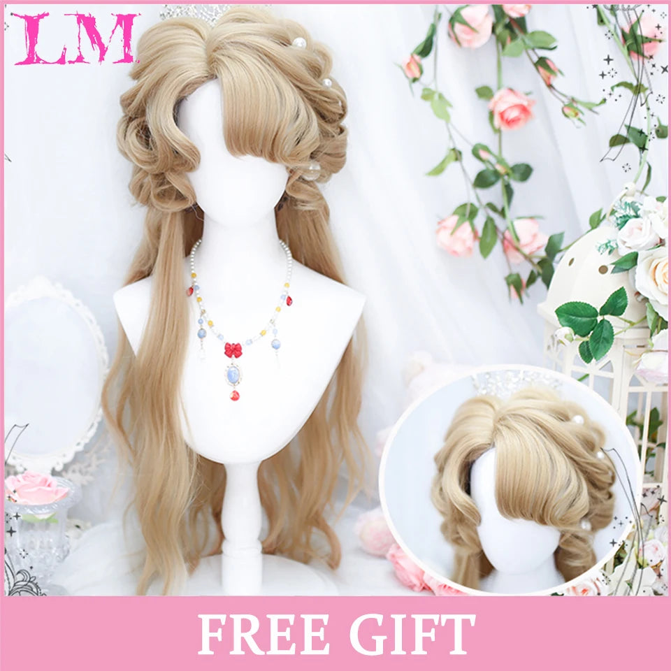 LM Synthetic Long Straight Lolita Wig with Bangs Wig Girl Cute Ombre Pink Blonde Black Cosplay Party Halloween Harajuku Wig