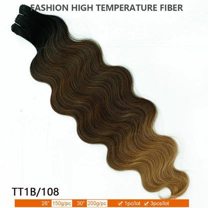 30Inches Ombre Blond T1B/27# 200g Body Wave Brown M816 Piano 27/613 Sliver White 60# Synthetic Hair Weave Bundles Heat Resistant