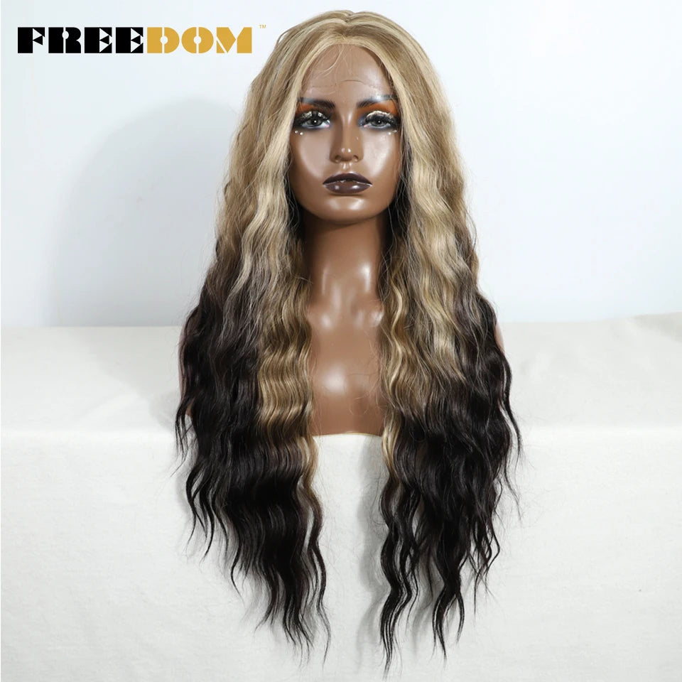 FREEDOM Synthetic Lace Front Wigs For Women Easy Wear Long Curly Wavy Ombre Blonde Ginger Lace Wigs Heat Resistant Cosplay Wigs