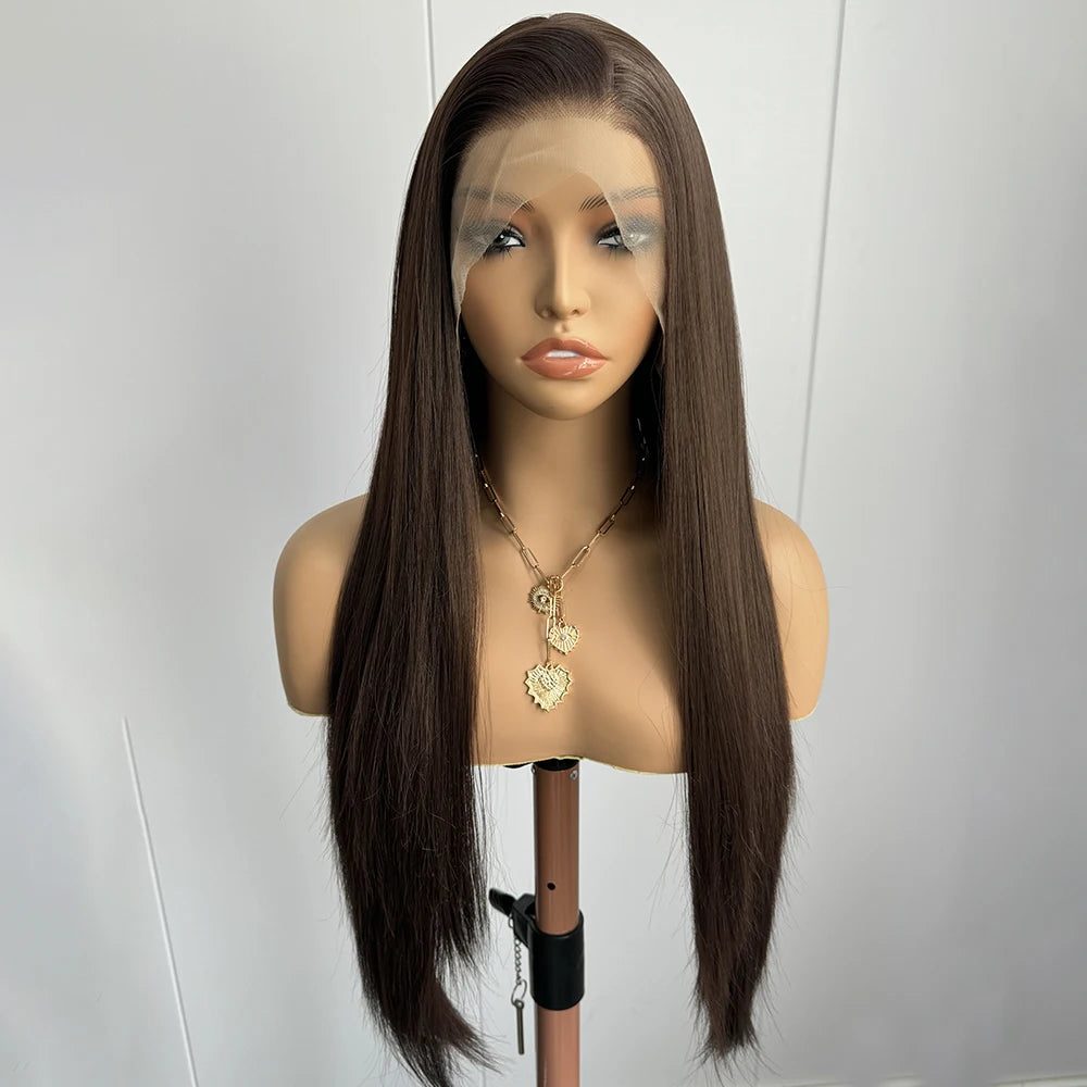 Brown Wig Long Straight Synthetic Lace Front Wigs for Women Brunette Hair Dark Chocolate Brown Lace Wigs Daily Use Party Cosplay