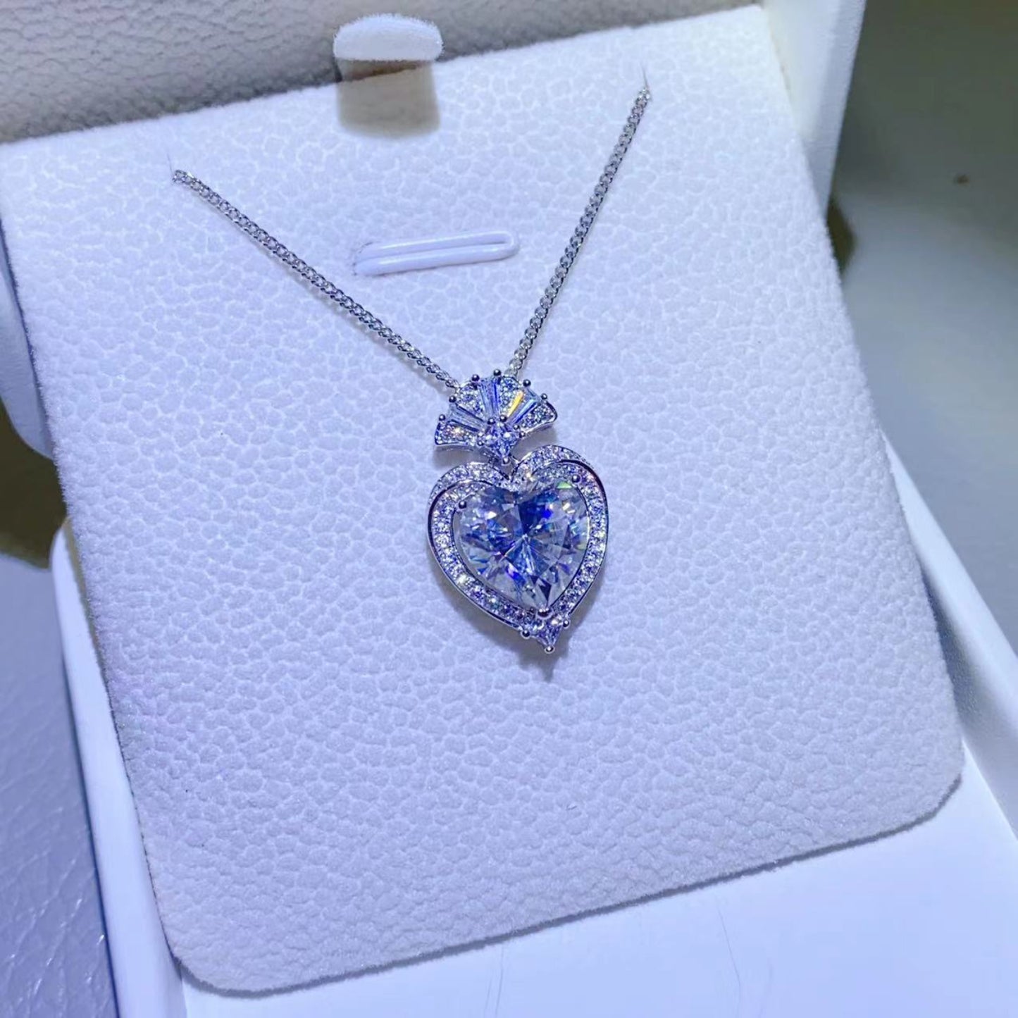 3 Carat Moissanite 925 Sterling Silver Heart Pendant Necklace