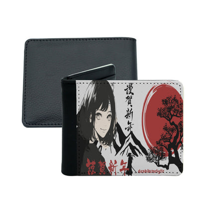 Customized Men's Wallet｜PU -Japan, Japanese, Red, Samurai, Pretty Girl, Tiger, Kanji, Mountains (Designed by Dunbi)