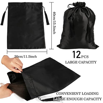 12 Pcs Silk Satin Bags Hair Storage Bag With Drawstring Tassel for Packaging Wigs-Bundles-Hair Extensions and Hair Tools Pouches Gift Bags Multipurpose Large Bags - DunbiBeauty, LLC