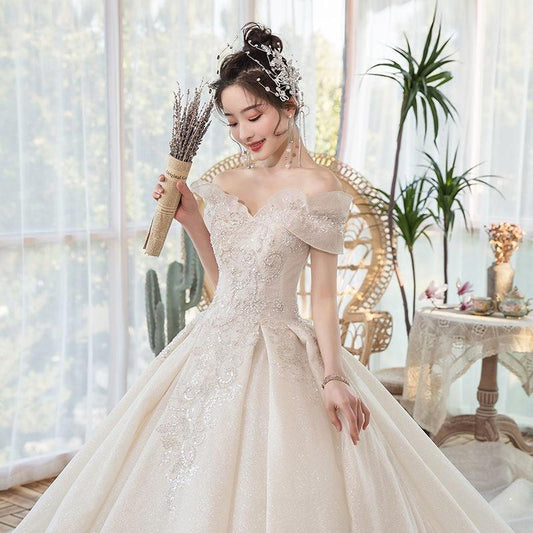 One Shoulder Wedding Dress with Wide Train nihaodropshipping