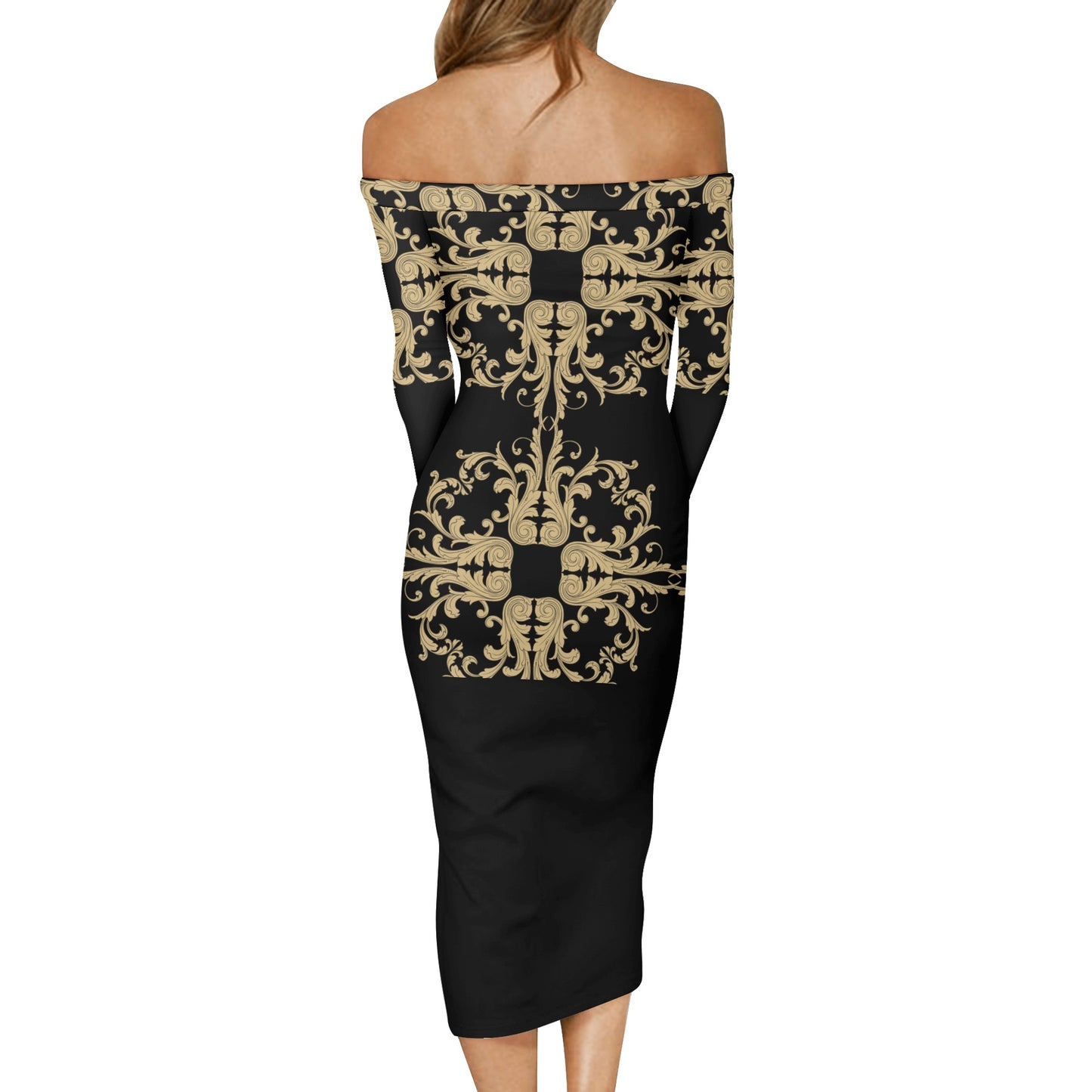 Women's Long Sleeve Off The Shoulder Lady Dress Half Rococco Black (Designed by Dunbi) PopCustoms