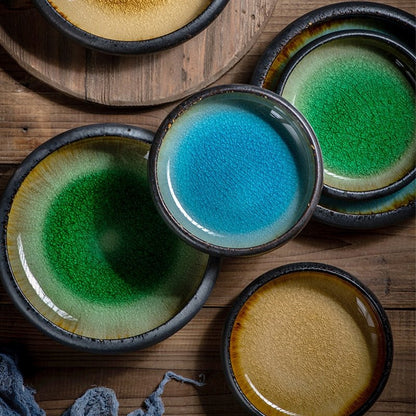 1Pcs KINGLANG Creative Kiln Ice Split Glaze Ceramic Plate Japanese Sushi Sashimi Plate Dish Salad Plate - DunbiBeauty, LLC