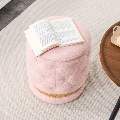 Chair Pink Round-shape Teddy velvet Makeup Stool Footstool, chair with storage space .Applicable to living room dresser kitchen bedroom dining room