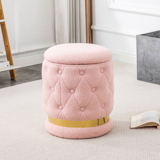 Chair Pink Round-shape Teddy velvet Makeup Stool Footstool, chair with storage space .Applicable to living room dresser kitchen bedroom dining room