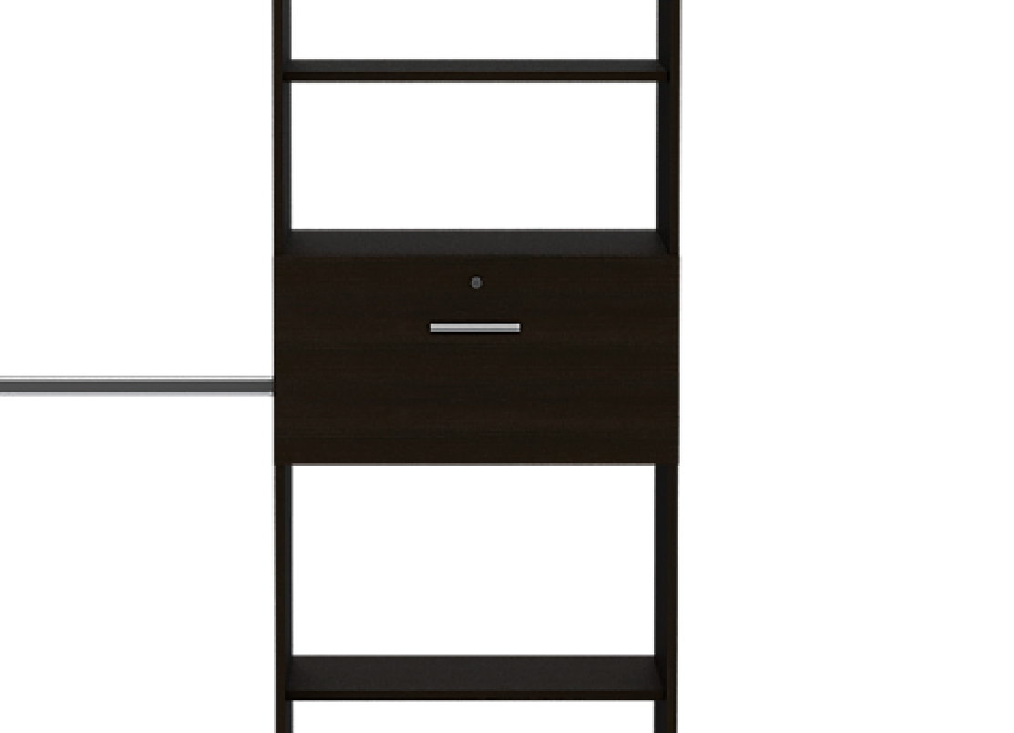 Plego 70&quot;W - 118&quot;W Drawers Closet System, One Drawer,Three Hanging Rods, Five Shelves -Black