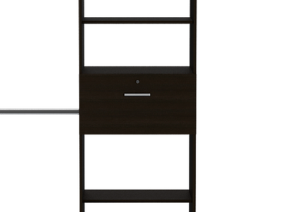 Plego 70&quot;W - 118&quot;W Drawers Closet System, One Drawer,Three Hanging Rods, Five Shelves -Black