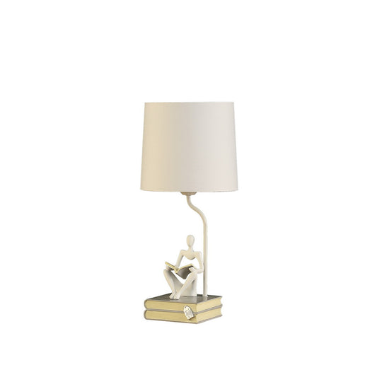 20.5&quot; In Modern Reader White Sitting A Gray Stack Of Books Polyresin Table Lamp