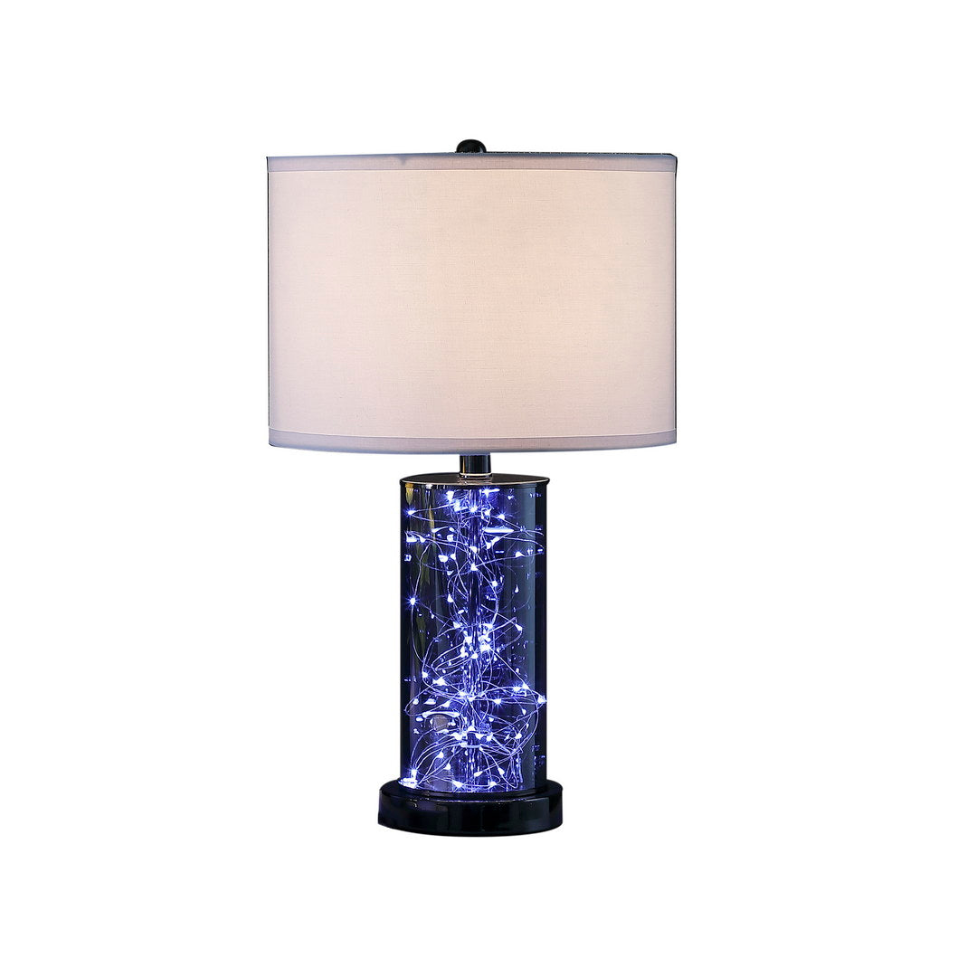 21.25&quot; In Cynx Led Night Light Mid-Century Glass Black Chrome Table Lamp