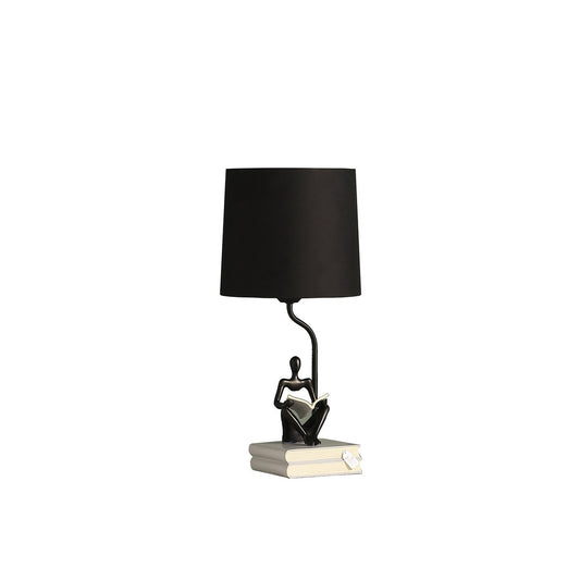 20.5&quot; In Modern Reader Black Sitting A Gray Stack Of Books Polyresin Table Lamp