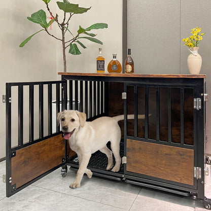 Furniture Style Dog Crate With Door Lock and Double Doors Indoor Use