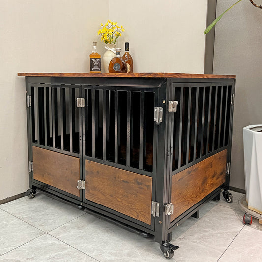 Furniture Style Dog Crate With Door Lock and Double Doors Indoor Use