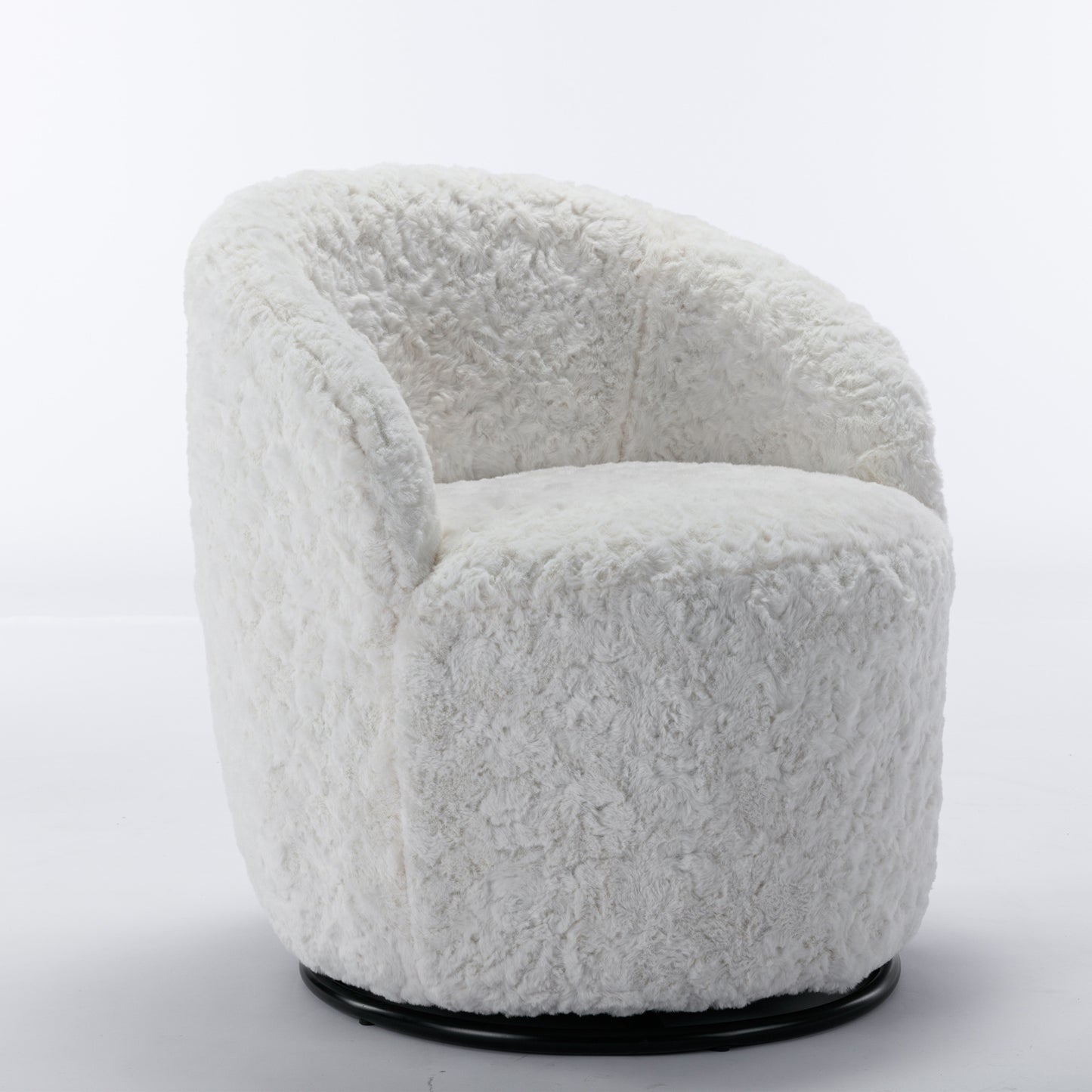 A&amp;A Furniture,Artificial Rabbit Hair Fabric Swivel Accent Armchair Barrel Chair With Black Powder Coating Metal Ring,360° swivel feature make this modern armchair,Ivory White