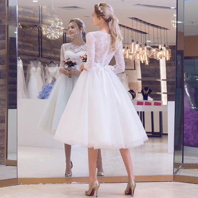 Women's Lace Knee Length Wedding Dress nihaodropshipping