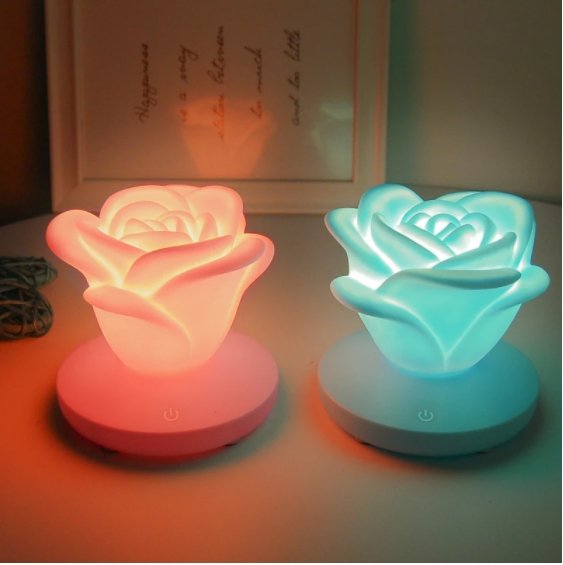 4 Colors Romantic Rose-shape Three Lighting Level Dimming Touch Night Light Valentine's Day Night Light - DunbiBeauty, LLC
