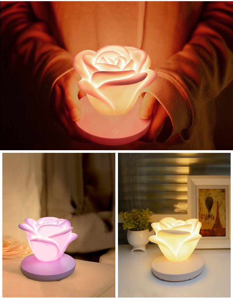 4 Colors Romantic Rose-shape Three Lighting Level Dimming Touch Night Light Valentine's Day Night Light - DunbiBeauty, LLC