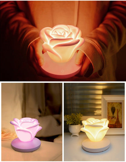4 Colors Romantic Rose-shape Three Lighting Level Dimming Touch Night Light Valentine's Day Night Light - DunbiBeauty, LLC