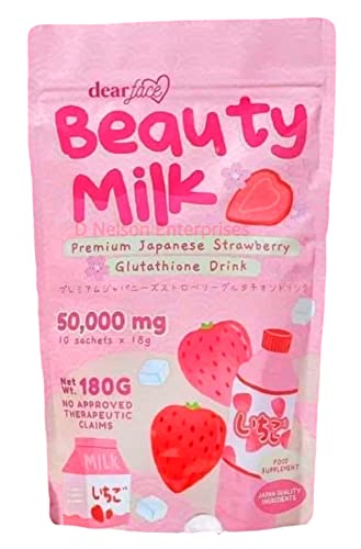 Dear Face Beauty Milk Japanese Collagen STRAWBERRY Drink - 50,000mg Hydrolyzed Collagen, 6.3 Ounce (Pack of 1)