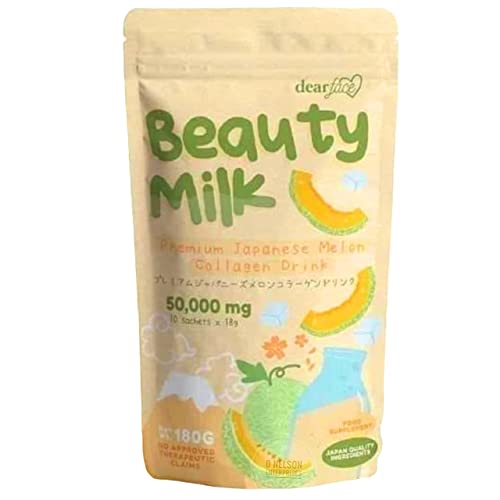 Dear Face Beauty Milk Japanese Collagen MELON Drink - 50,000mg Hydrolyzed Collagen, 6.3 Ounce (Pack of 1)