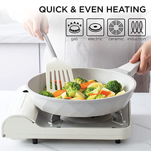 Country Kitchen Nonstick Induction Cookware Sets - 11 Piece Cast Aluminum Pots and Pans with BAKELITE Handles And Glass Lids (Diamond Cream)