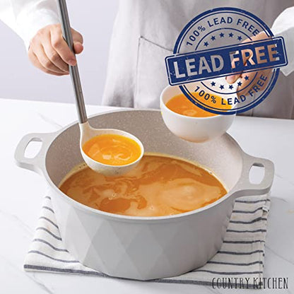 Country Kitchen Nonstick Induction Cookware Sets - 11 Piece Cast Aluminum Pots and Pans with BAKELITE Handles And Glass Lids (Diamond Cream)