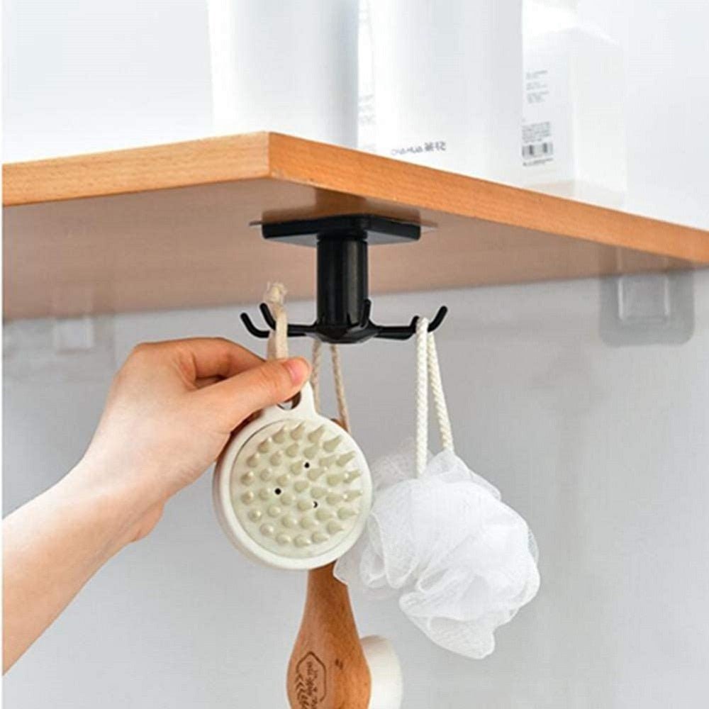 6 Hooks Kitchen Rack Kitchen Organizer Home Accessories 360 Degrees Rotating Cabinet Hanger Utensils For Kitchen Convenience - DunbiBeauty, LLC