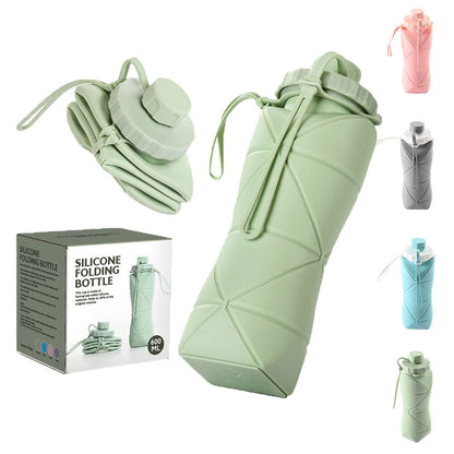 600ml Folding Silicone Water Bottle Sports Water Bottle Outdoor Travel Portable Water Cup Running Riding Camping Hiking Kettle - DunbiBeauty, LLC