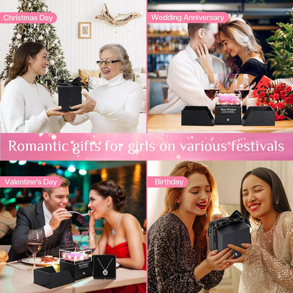 Palqfl Preserved Red Real Rose with Heart I Love You Necklace - Eternal Flowers Rose Romantic Gifts Box for Her Girlfriend Mom Wife Grandma on Valentines Mothers Day Christmas Anniversary (Red)